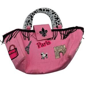 Vintage Y2K Paris France Bright Pink Micro Purse Embroidered w/ Plastic Handle